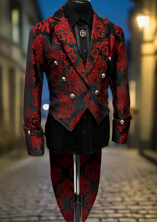 IMPERIAL TAILCOAT - RED ON BLACK VELVET BROCADE Shrine of Hollywood coat Men's Coats tailcoat tails