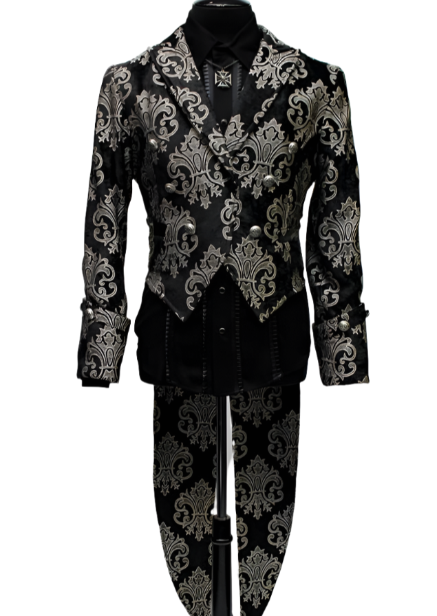 Shrine of Hollywood IMPERIAL TAILCOAT - SILVER ON BLACK BROCADE Men's Coats