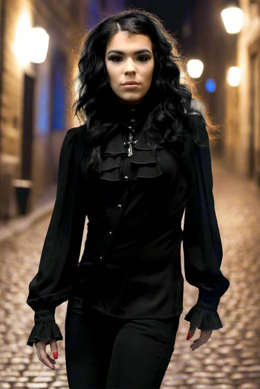 ANTOINETTE TOP - BLACK Shrine of Hollywood top aristocrat bridgerton goth gothic Pirate top top victorian Women's Tops