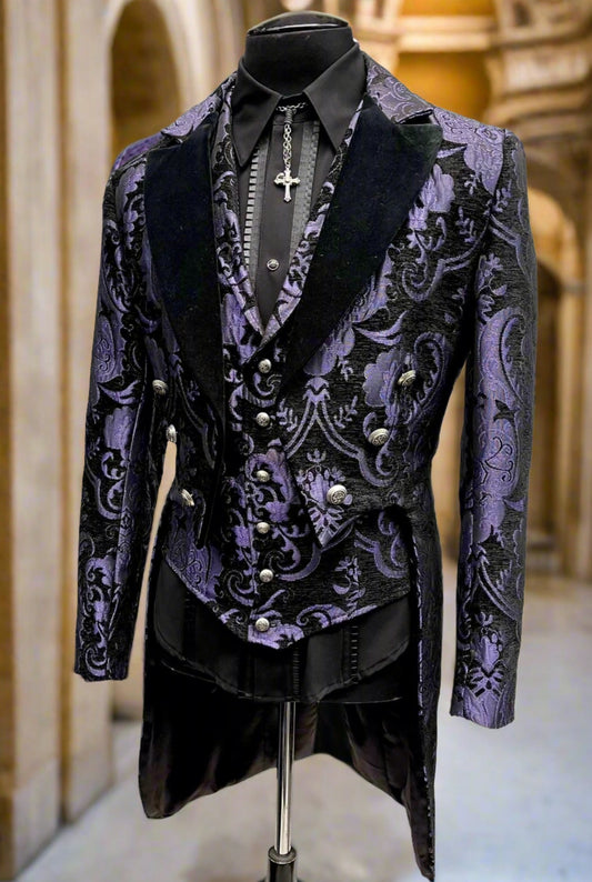 VICTORIAN TAILCOAT - PURPLE/BLACK TAPESTRY Shrine of Hollywood coat Men's Coats