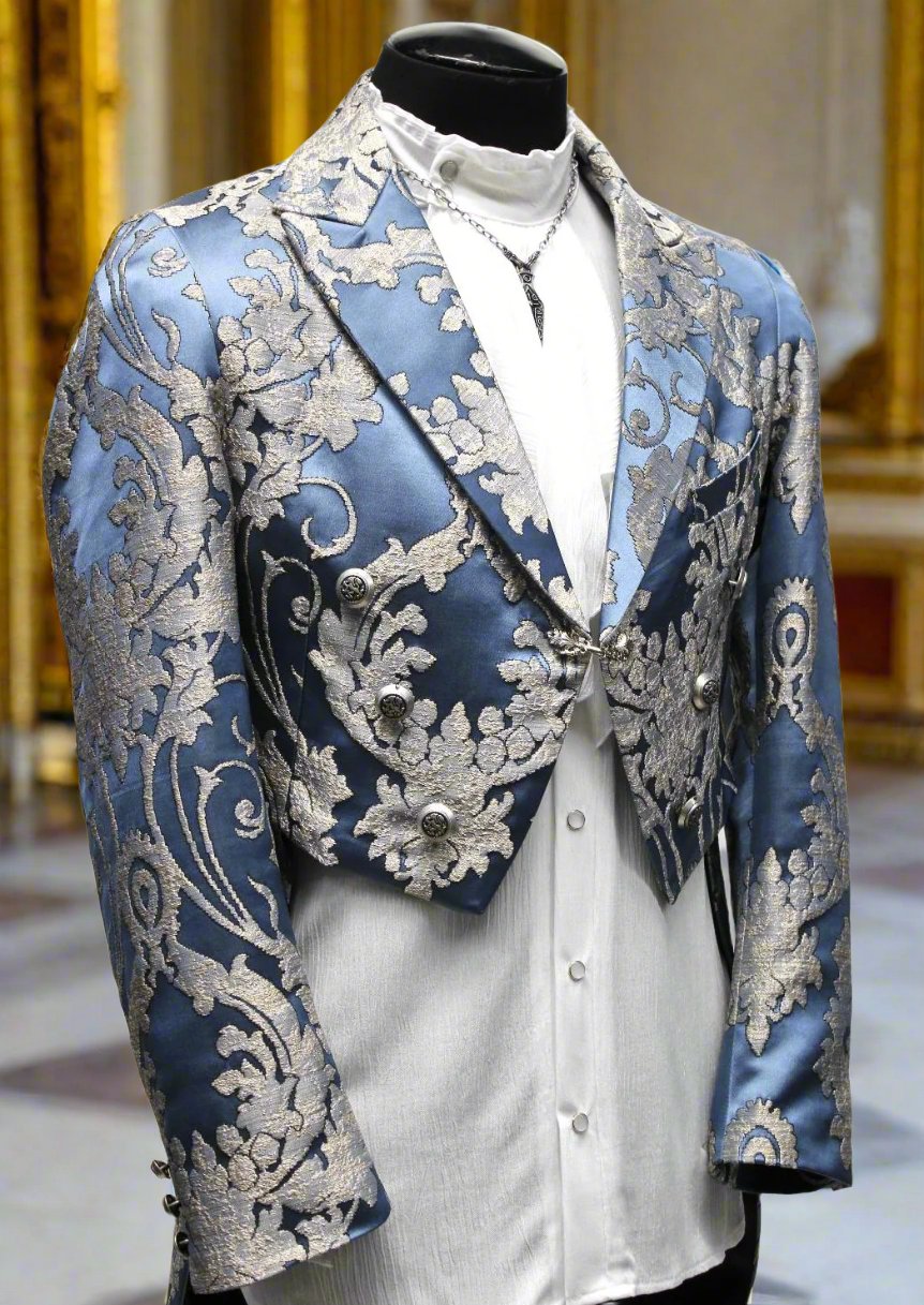 MONTE CRISTO TAILCOAT - ICE BLUE SATIN BROCADE Shrine of Hollywood coat Men's Coats
