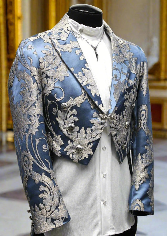 MONTE CRISTO TAILCOAT - ICE BLUE SATIN BROCADE Shrine of Hollywood coat Men's Coats