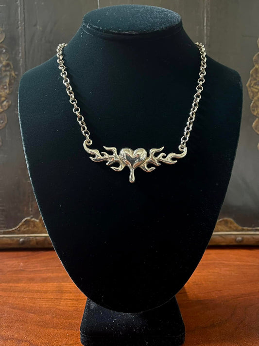 STERLING SILVER - FLAMING HEART NECKLACE - Shrine of Hollywood Necklace jewelry Jewelry - Necklaces and Chokers necklace