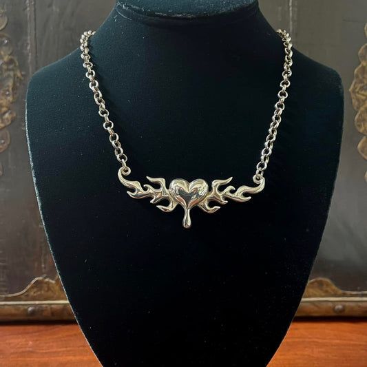 STERLING SILVER - FLAMING HEART NECKLACE - Shrine of Hollywood Necklace jewelry Jewelry - Necklaces and Chokers necklace