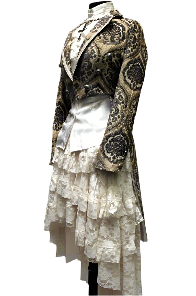 Shrine of Hollywood HARLEQUIN TAILCOAT - IVORY/BLUE TAPESTRY Women's Coats Women's Jackets