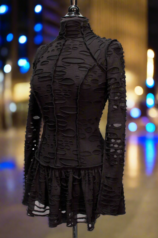 FUTURE SHOCK DRESS - BLACK DECAYED FABRIC Shrine of Hollywood dress Dresses