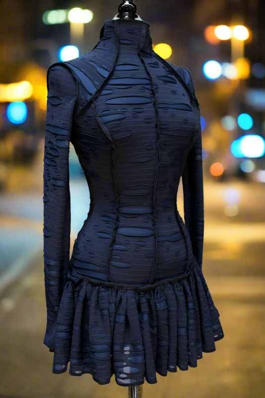 FUTURE SHOCK DRESS - BLUE DECAYED FABRIC Shrine of Hollywood dress Dresses