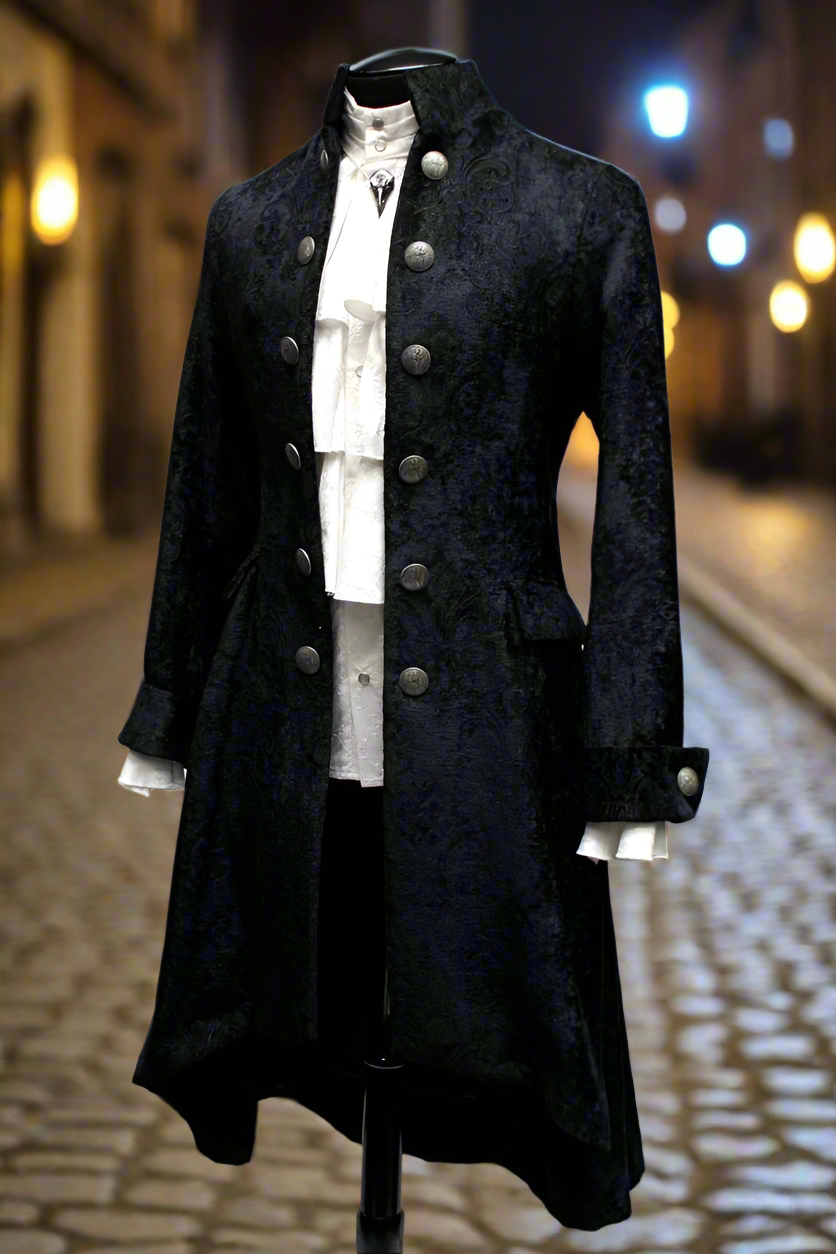 ORDER OF THE DRAGON COAT - BLACK VELVET BROCADE Shrine of Hollywood coat Men's Coats