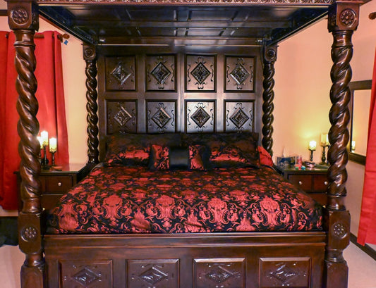 MEDIEVAL TAPESTRY DUVET AND PILLOW SET - RED/BLACK - KING SIZE Shrine of Hollywood bedding bed bedding duvet pillow