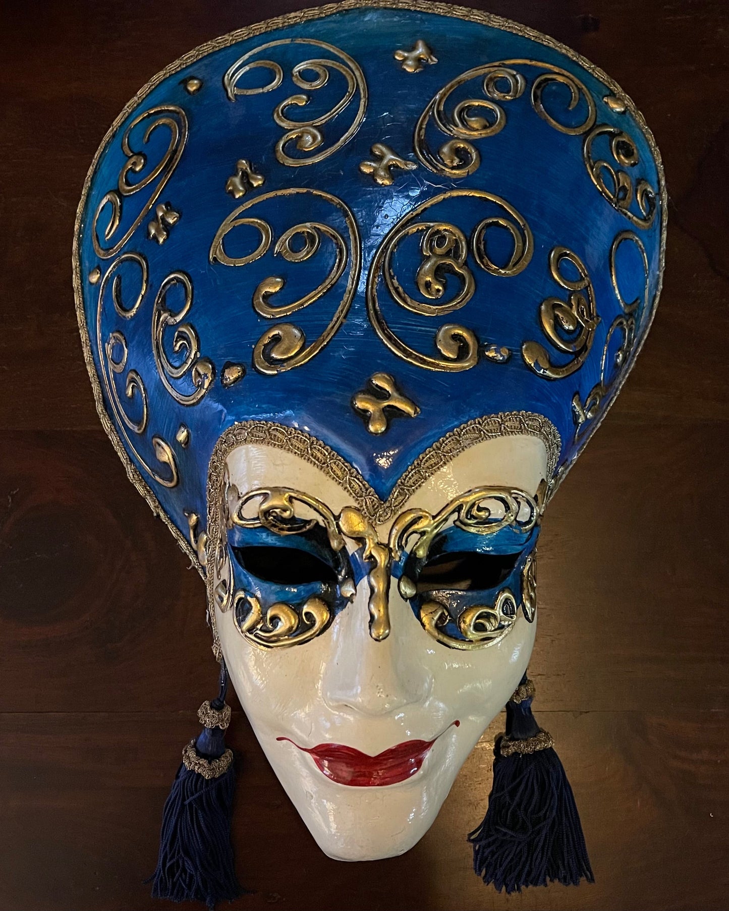 VENETIAN MASK - GLAMOUR - DARK BLUE EARRINGS Shrine of Hollywood Decor Treasures and Relics