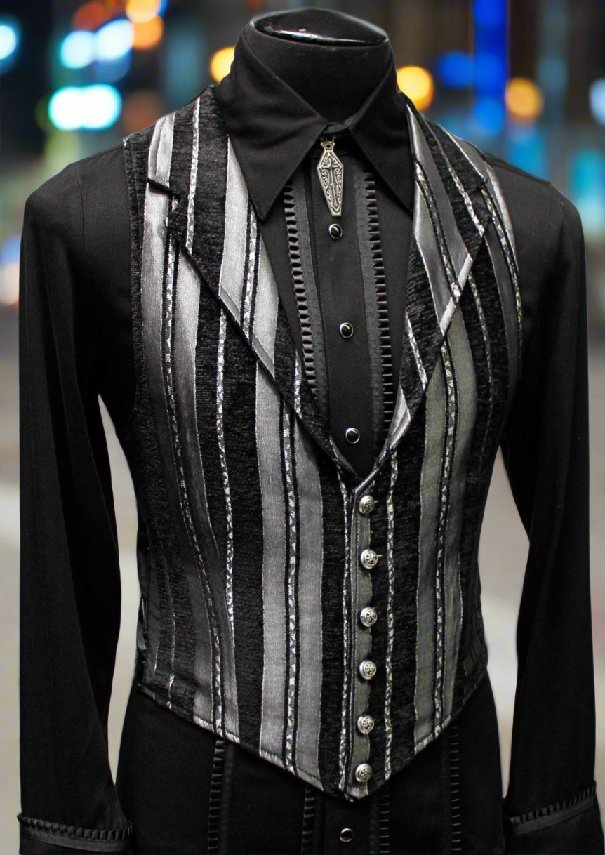 ARISTOCRAT VEST - SILVER/BLACK STRIPE TAPESTRY Shrine of Hollywood vest aristocrat formal goth gothic Men's Vests silver steampunk tapestry vampire vest victorian wedding