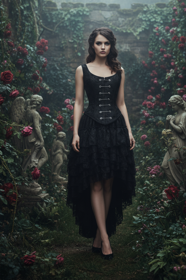 PIN BODICE - BLACK TAPESTRY Shrine of Hollywood corset top Women's Tops