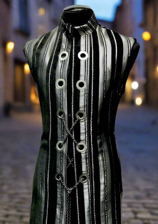 HELLRAISER W/ CHAIN - SILVER STRIPE TAPESTRY Shrine of Hollywood vest Men's Coats