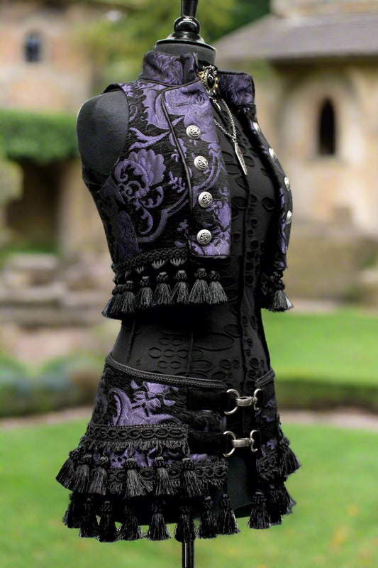 TASSEL SKIRT - PURPLE/BLACK TAPESTRY Shrine of Hollywood Skirt goth gothic kilt Skirts
