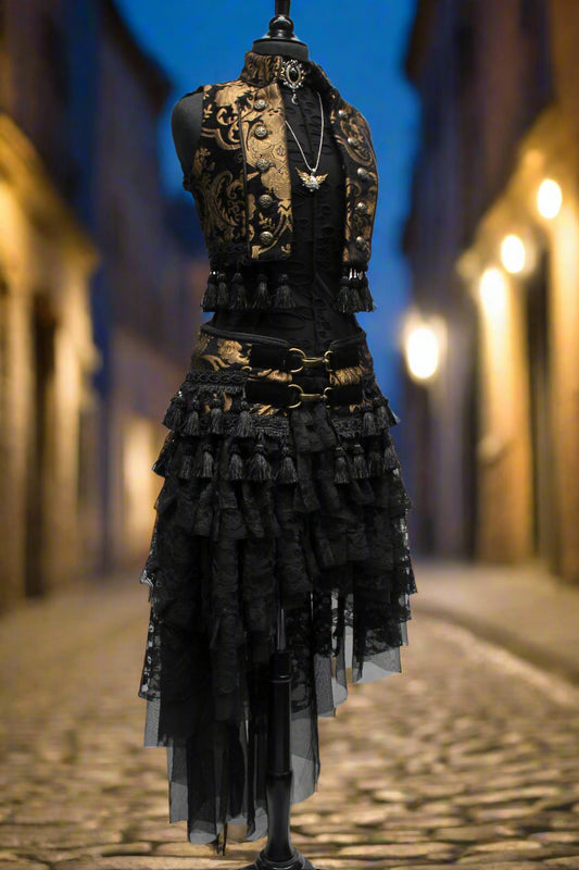 TASSEL SKIRT - GOLD/BLACK Shrine of Hollywood cabaret goth gothic Skirts steampunk victorian