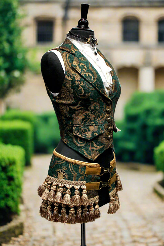 TASSEL SKIRT - GREEN/GOLD Shrine of Hollywood Skirt burning man cabaret gold goth gothic Skirts steampunk