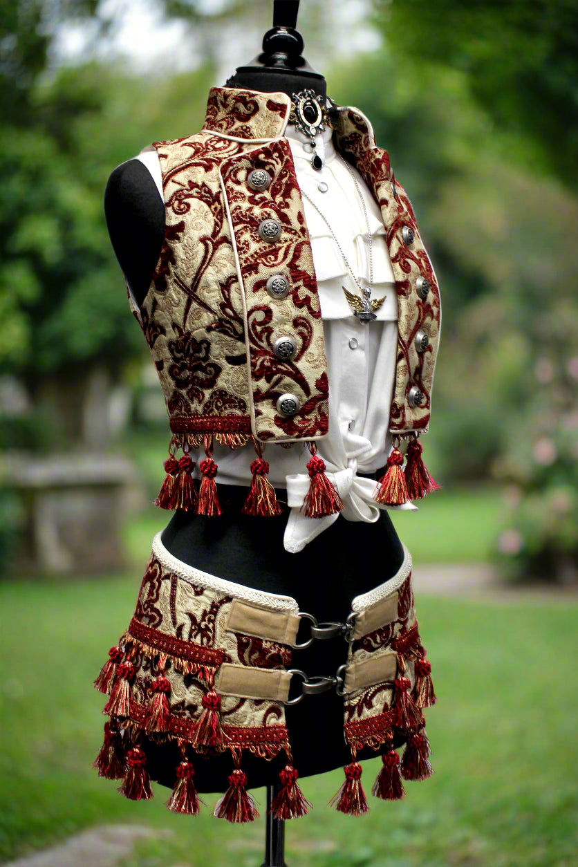 TASSEL SKIRT - BURGUNDY/IVORY Shrine of Hollywood Skirt gothic Skirts steampunk tapestry