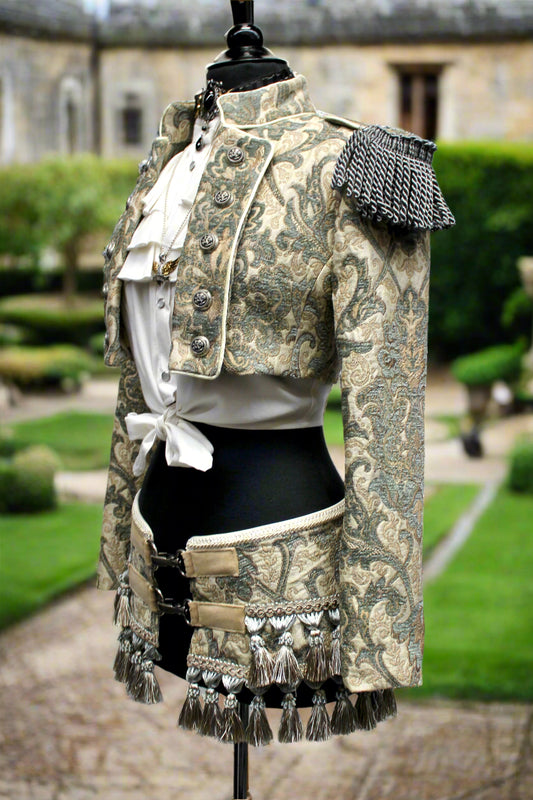 TOREADOR JACKET - GREEN AND IVORY TAPESTRY Shrine of Hollywood jacket Women's Jackets