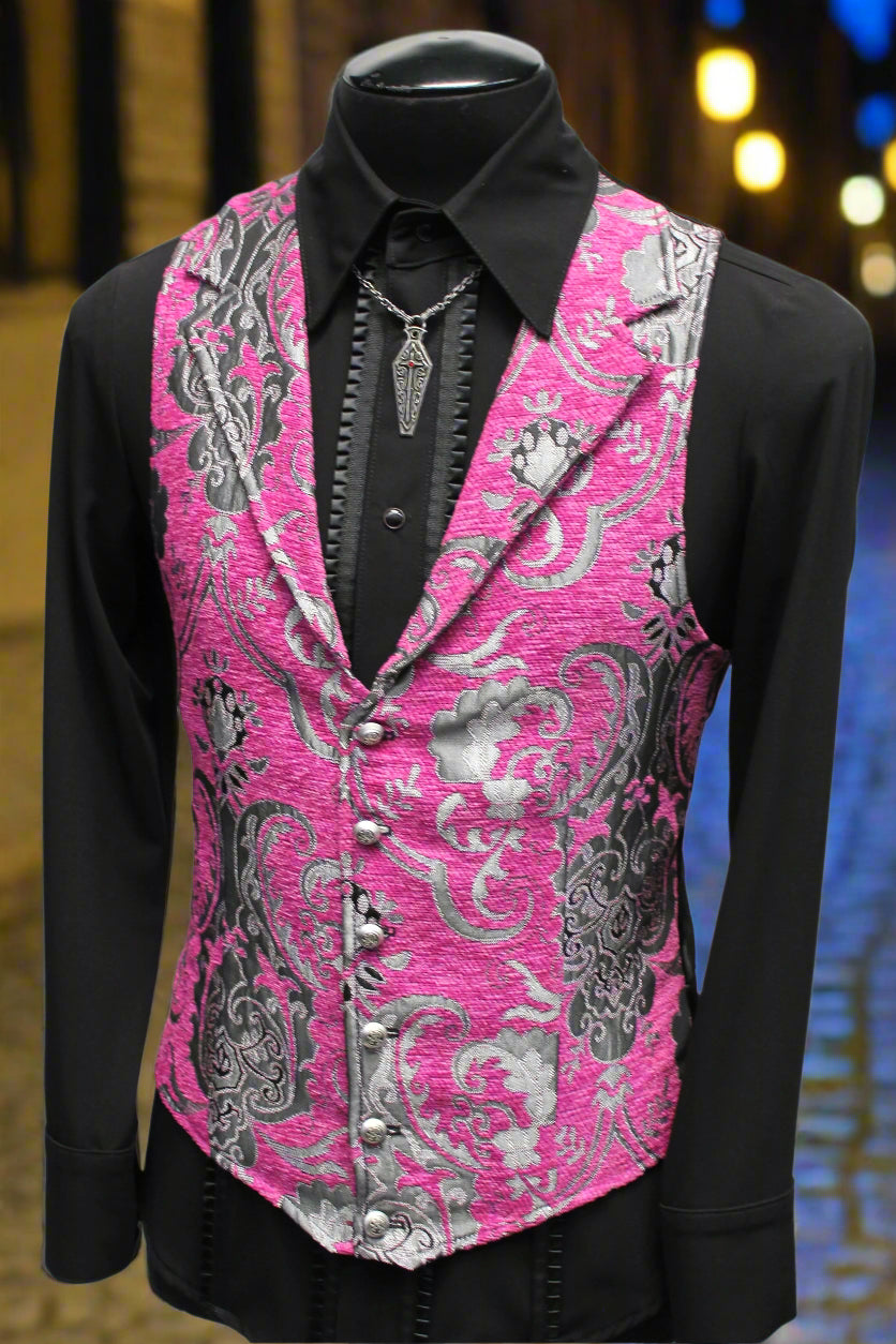 ARISTROCRAT VEST - PINK/SILVER TAPESTRY Shrine of Hollywood vest aristocrat bridgerton burning man edwardian Men's Vests vest victorian