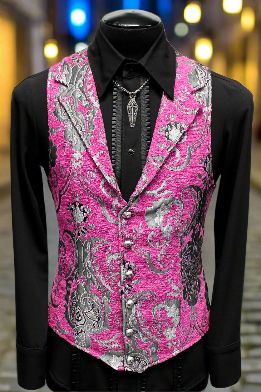 ARISTROCRAT VEST - PINK/SILVER TAPESTRY Shrine of Hollywood vest aristocrat bridgerton burning man edwardian Men's Vests vest victorian