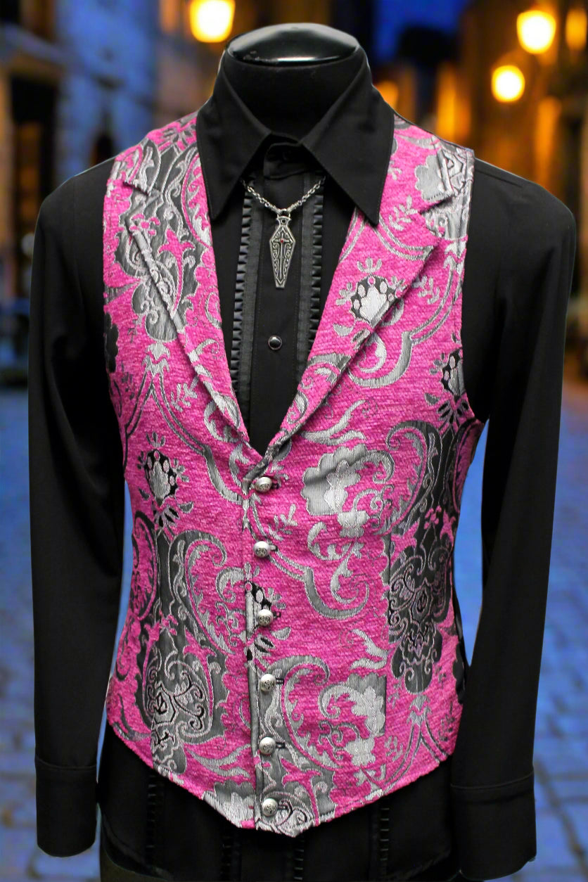 ARISTROCRAT VEST - PINK/SILVER TAPESTRY Shrine of Hollywood vest aristocrat bridgerton burning man edwardian Men's Vests vest victorian