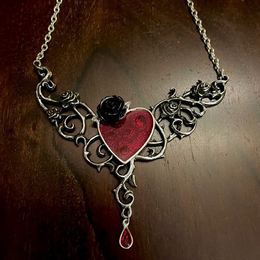 THE BLOOD ROSE HEART NECKLACE Shrine of Hollywood Necklace Gothic Necklace Heart Necklace Jewelry - Necklaces and Chokers