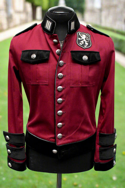 ROYAL MARINE JACKET - BURGUNDY DENIM - SIZE MEDIUM - ONLY ONE LEFT Shrine of Hollywood jacket aristocrat army bridgerton bridgeton jacket goth gothic Men's Jackets military steampunk victorian jacket vintage military jacket