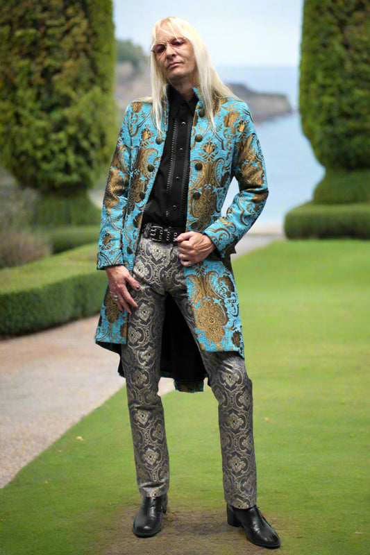 ORDER OF THE DRAGON - TURQUOISE/GOLD Shrine of Hollywood coat Bridgerton coat Costume coat masquerade coat Men's Coats pirate coat Steampunk Coat vampire coat victorian coat Wedding coat