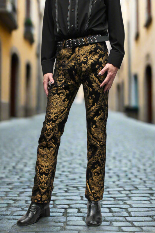 TAPESTRY PANTS - GOLD/BLACK Shrine of Hollywood pants Pants
