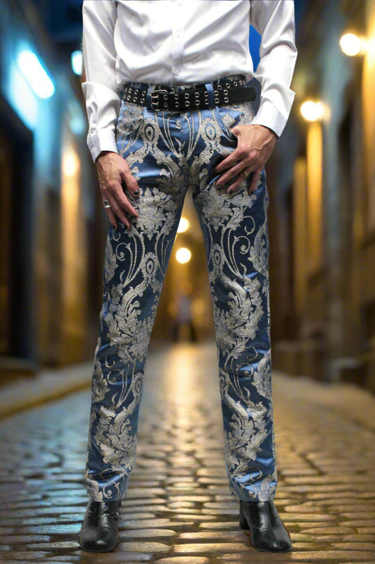 ROCKER PANTS - ICE BLUE BROCADE Shrine of Hollywood pants Bridgerton pants Pants Rocker Pants victorian pants