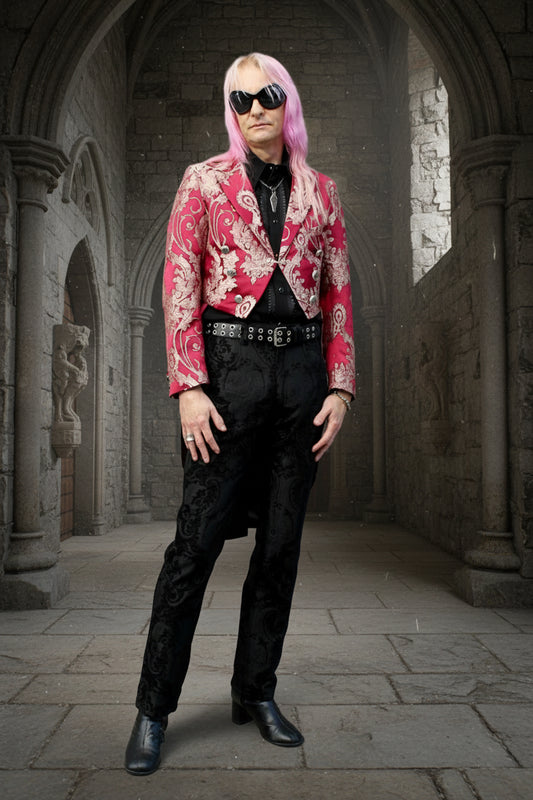 MONTE CRISTO TAILCOAT - RED SATIN BROCADE Shrine of Hollywood coat Men's Coats