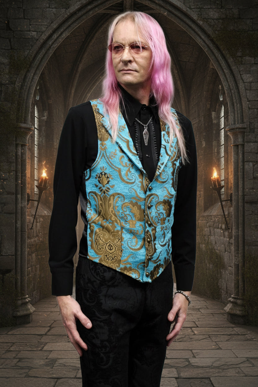ARISTOCRAT VEST - TURQUOISE/GOLD Shrine of Hollywood vest aristocrat bridgerton burlesque vest goth Men's Vests Pirate vest vest victorian vest wedding