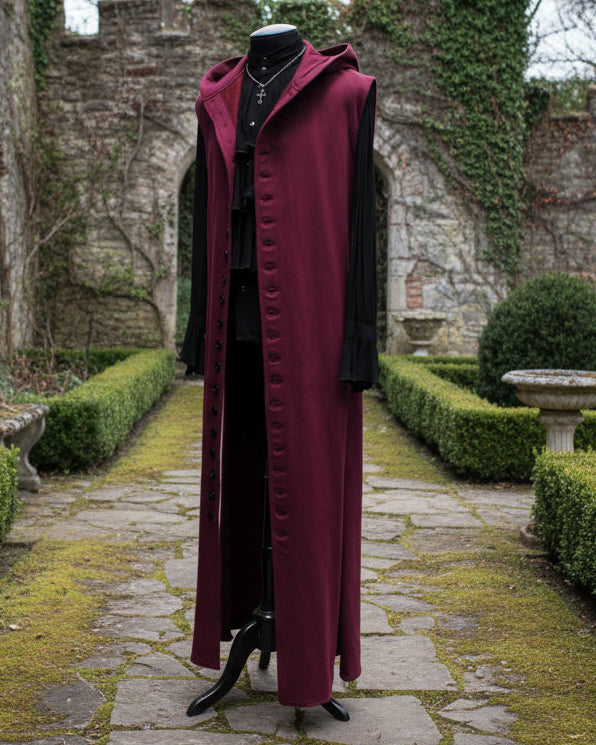 WRAITH ROBE - BURGUNDY COTTON - Size Medium Shrine of Hollywood coat gothic Men's Coats Pirate vest Steampunk Coat vampire coat
