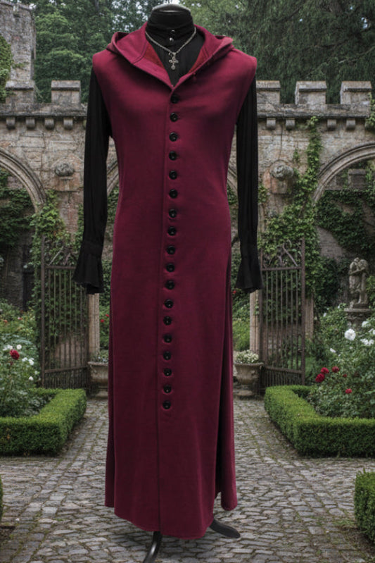 WRAITH ROBE - BURGUNDY COTTON - Size Medium Shrine of Hollywood coat gothic Men's Coats Pirate vest Steampunk Coat vampire coat