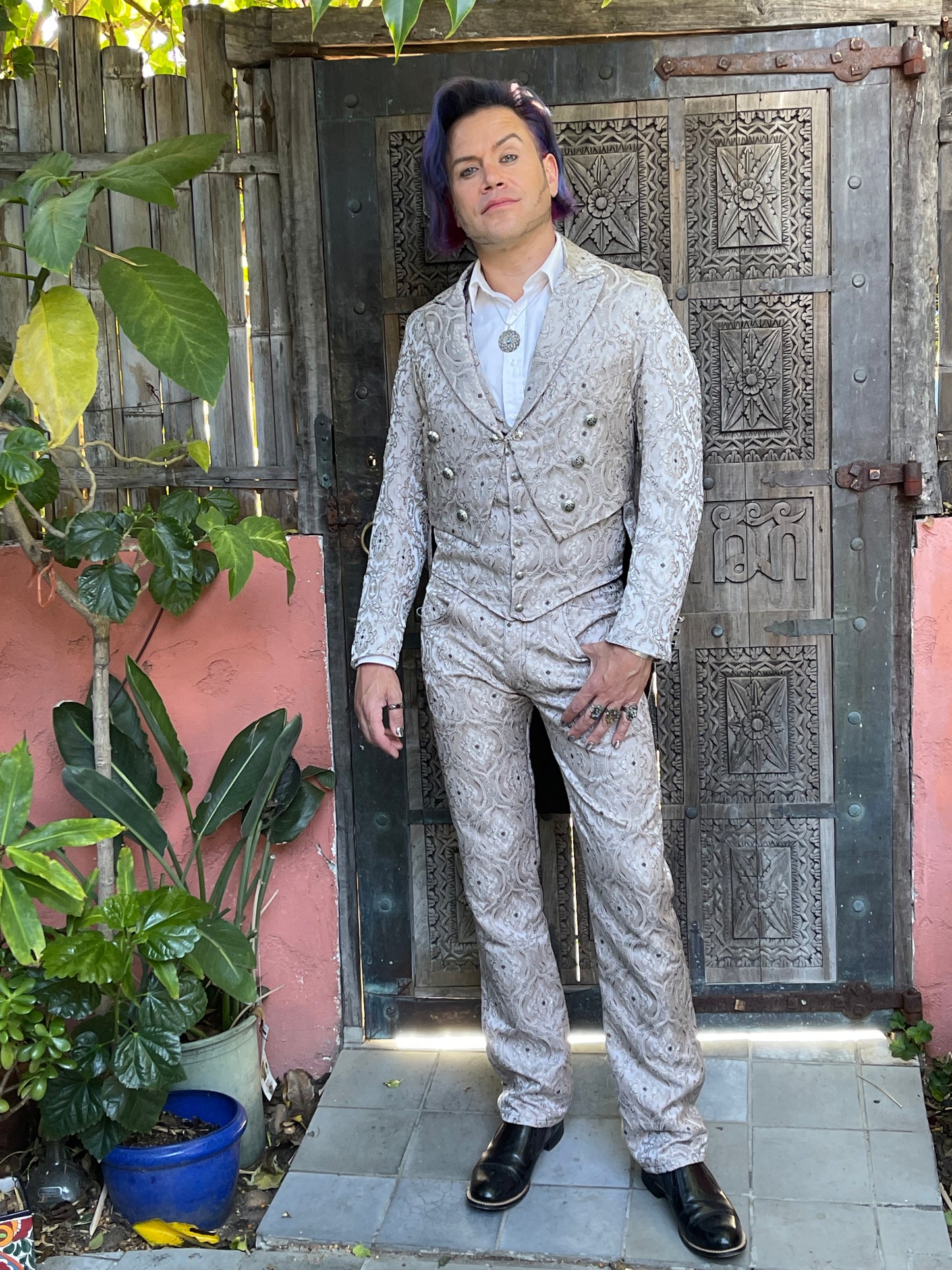 Shrine of Hollywood MONTE CRISTO TAILCOAT - SILVER BROCADE Men's Coats