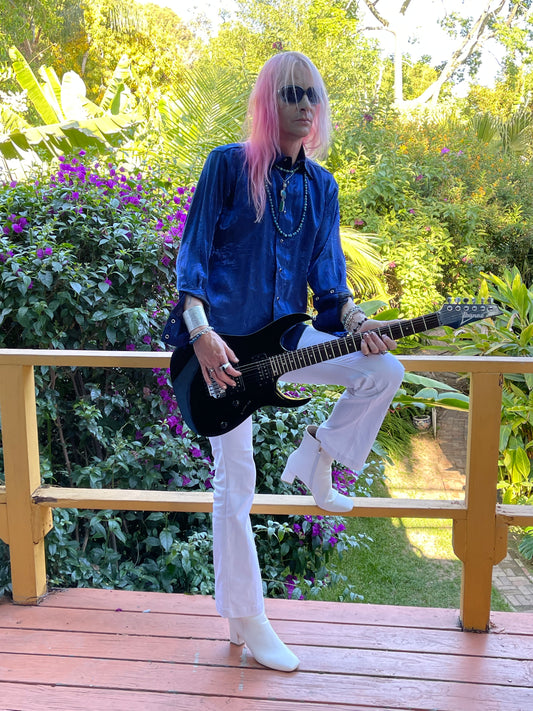 SHIMMER SHIRT - BLUE Shrine of Hollywood shirt blue button up long sleeve Men's Shirts