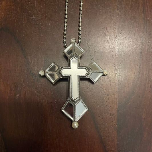 LARGE MIRRORED CROSS NECKLACE Shrine of Hollywood Jewelry - necklace Jewelry - Necklaces and Chokers