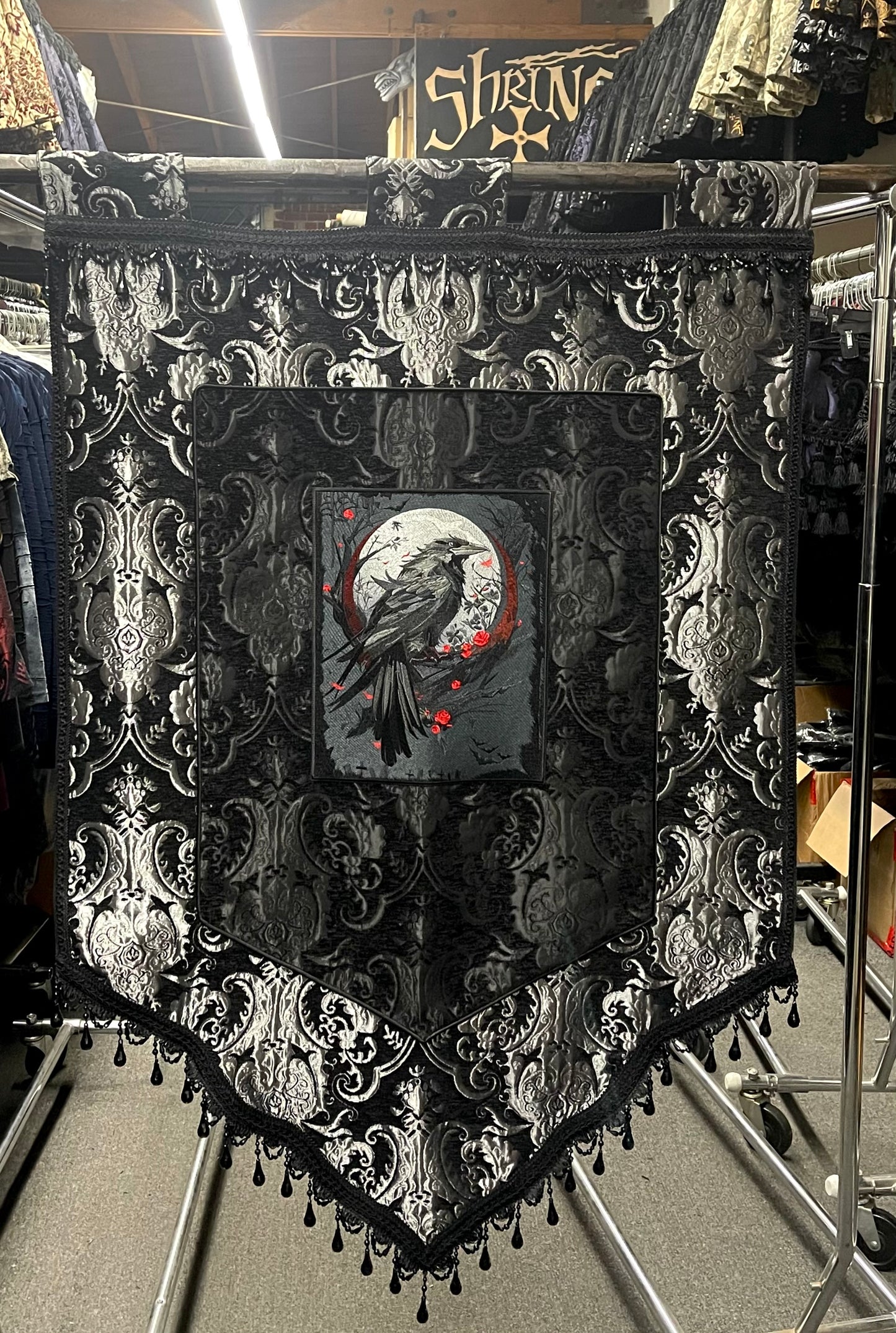 LARGE MEDIEVAL TAPESTRY WALL HANGING - THE RAVEN - SILVER/BLACK Shrine of Hollywood art gothic gothic home decor medieval pirate home decor Wall Art