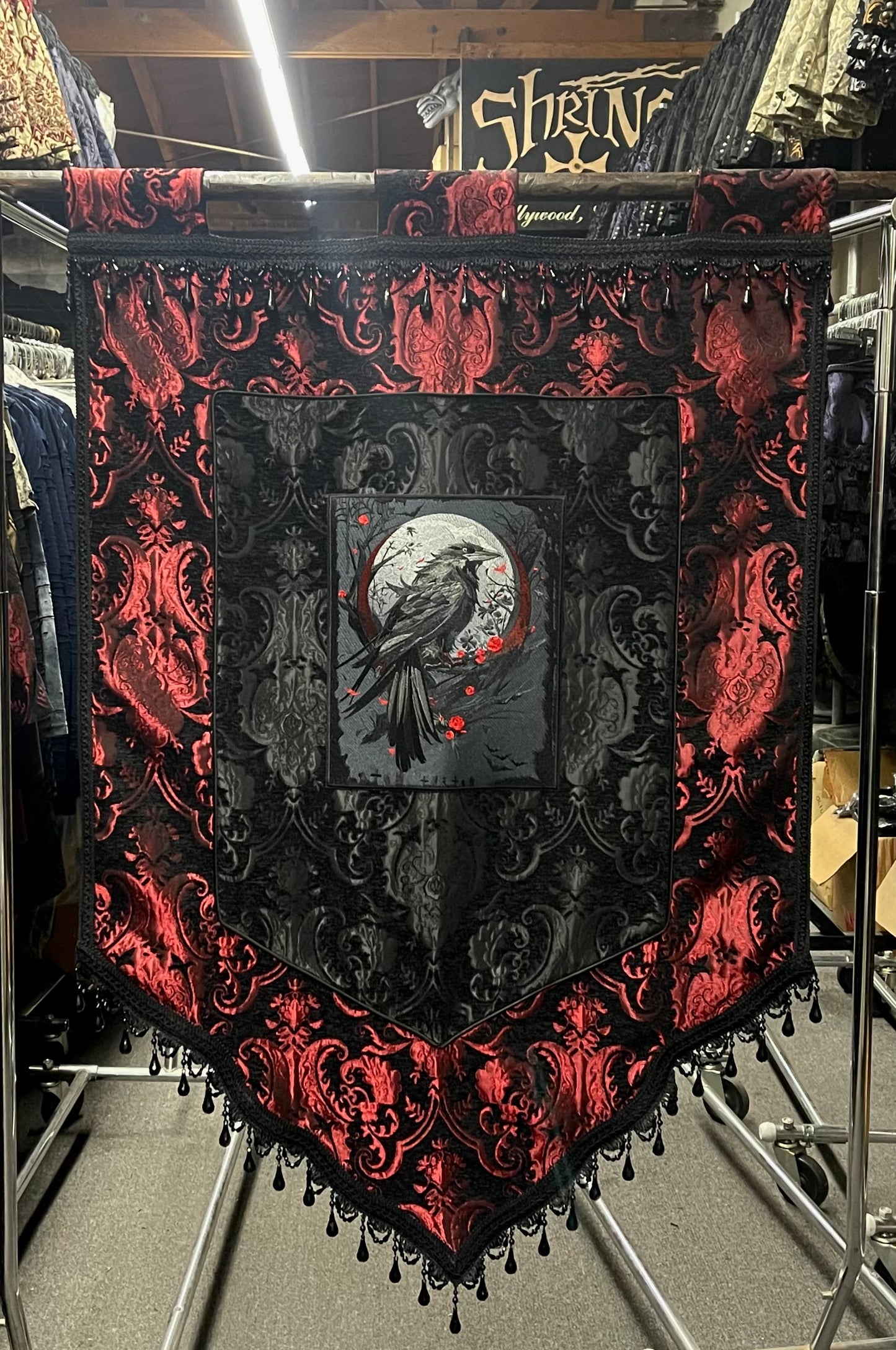 LARGE MEDIEVAL TAPESTRY WALL HANGNG - THE RAVEN - RED/BLACK Shrine of Hollywood art bedding gothic medieval home decor pirate home decor Wall Art