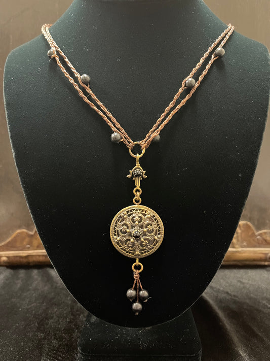 OBSIDIAN BEAD WOVEN NECKLACE Shrine of Hollywood Jewelry - necklace