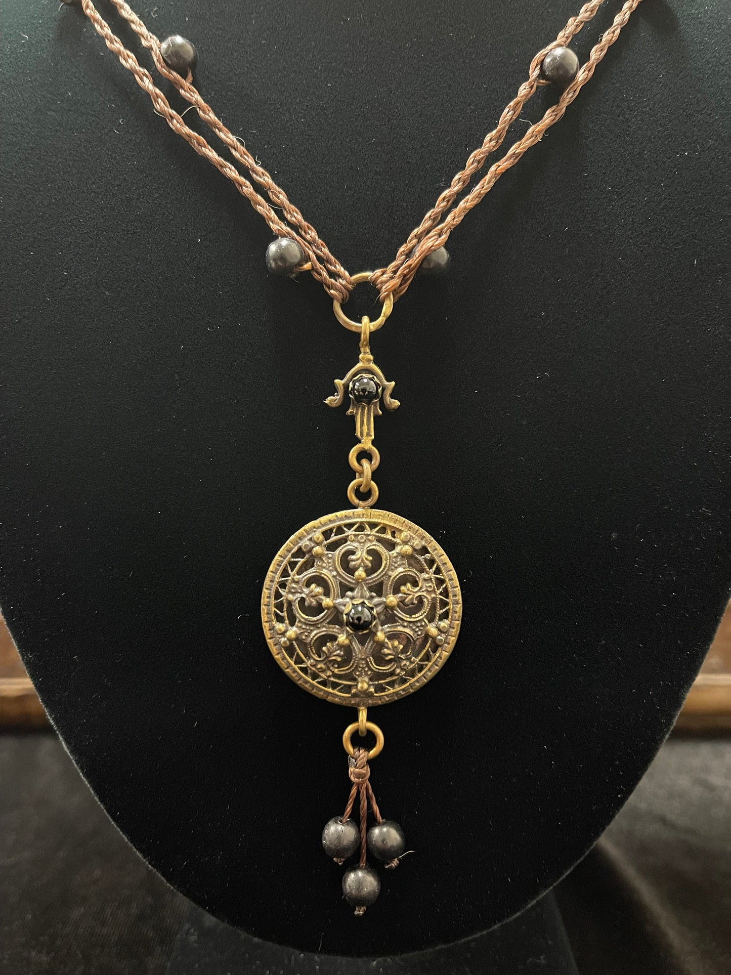 OBSIDIAN BEAD WOVEN NECKLACE Shrine of Hollywood Jewelry - necklace