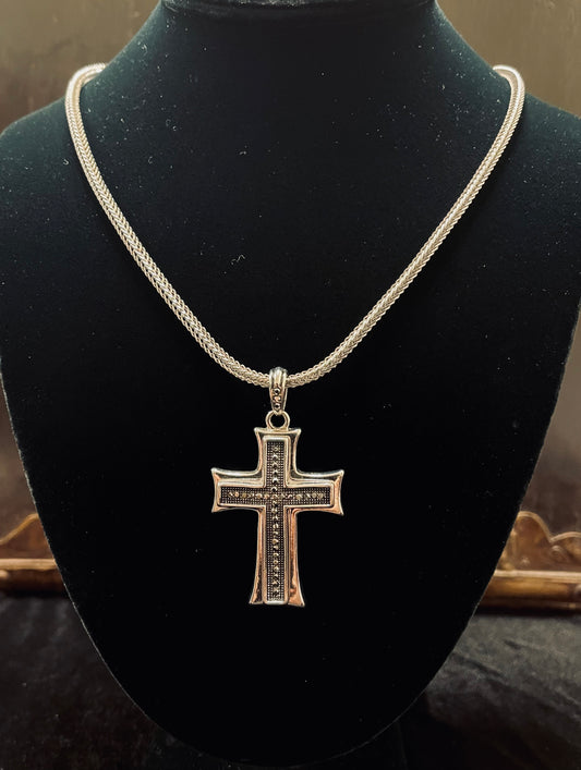 MEDIEVAL HEMATITE CROSS ON SNAKE CHAIN Shrine of Hollywood Jewelry - necklace