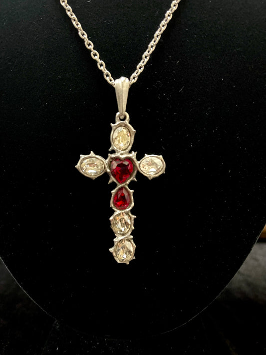 CRYSTAL HEART CROSS NECKLACE Shrine of Hollywood Jewelry - necklace