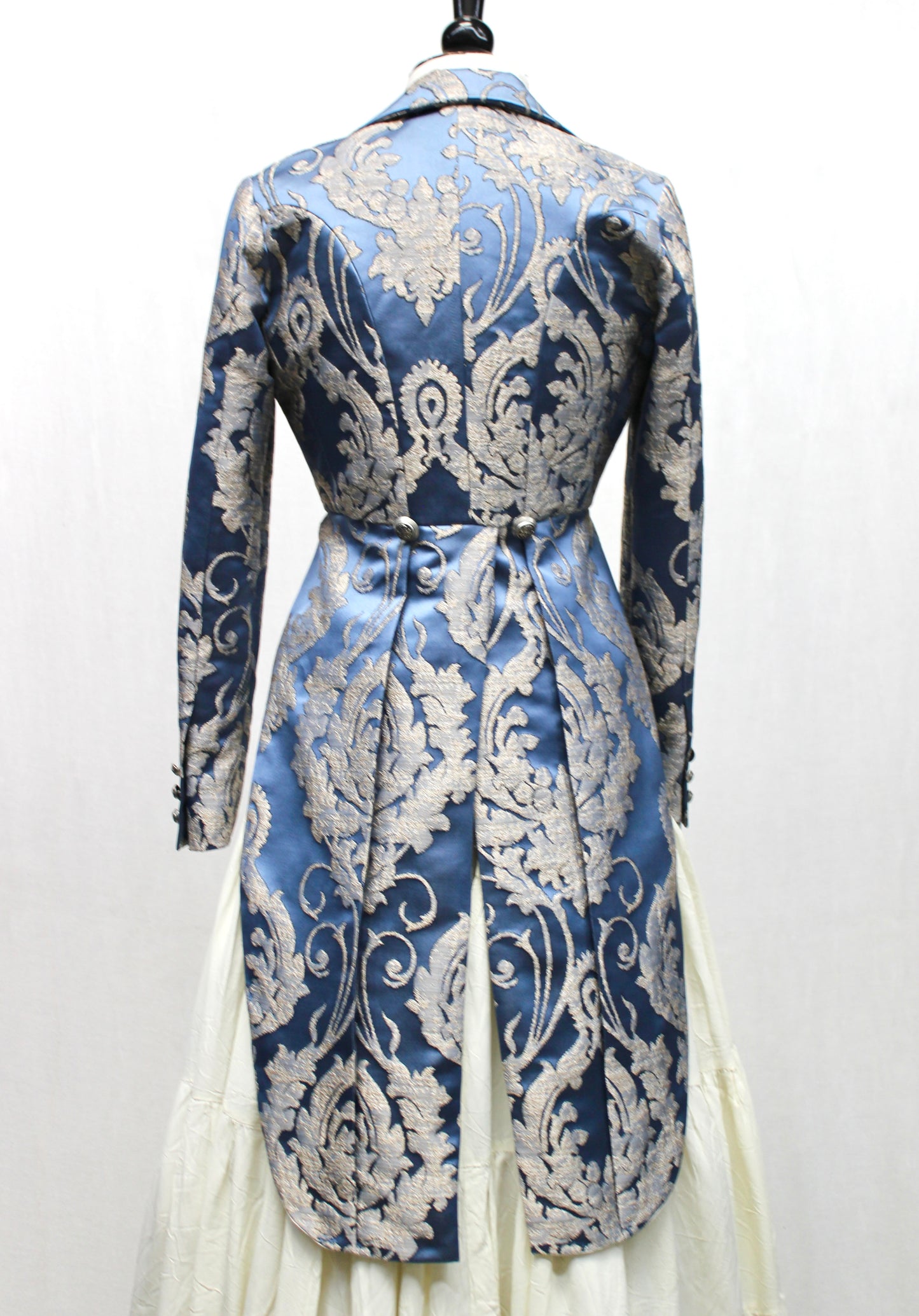 Shrine of Hollywood HARLEQUIN TAILCOAT - SATIN BROCADE - ICE BLUE Women's Coats Women's Jackets