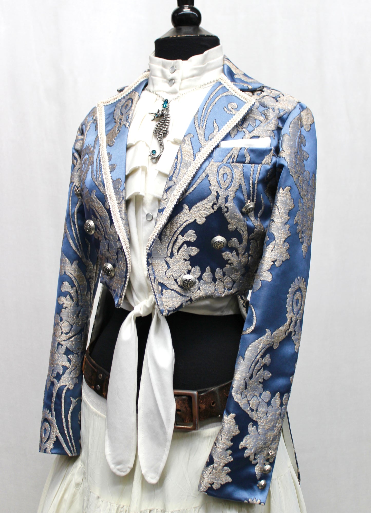 Shrine of Hollywood HARLEQUIN TAILCOAT - SATIN BROCADE - ICE BLUE Women's Coats Women's Jackets
