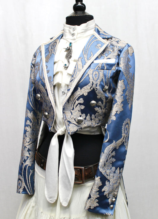 HARLEQUIN TAILCOAT - SATIN BROCADE - ICE BLUE Shrine of Hollywood coat Women's Coats Women's Jackets