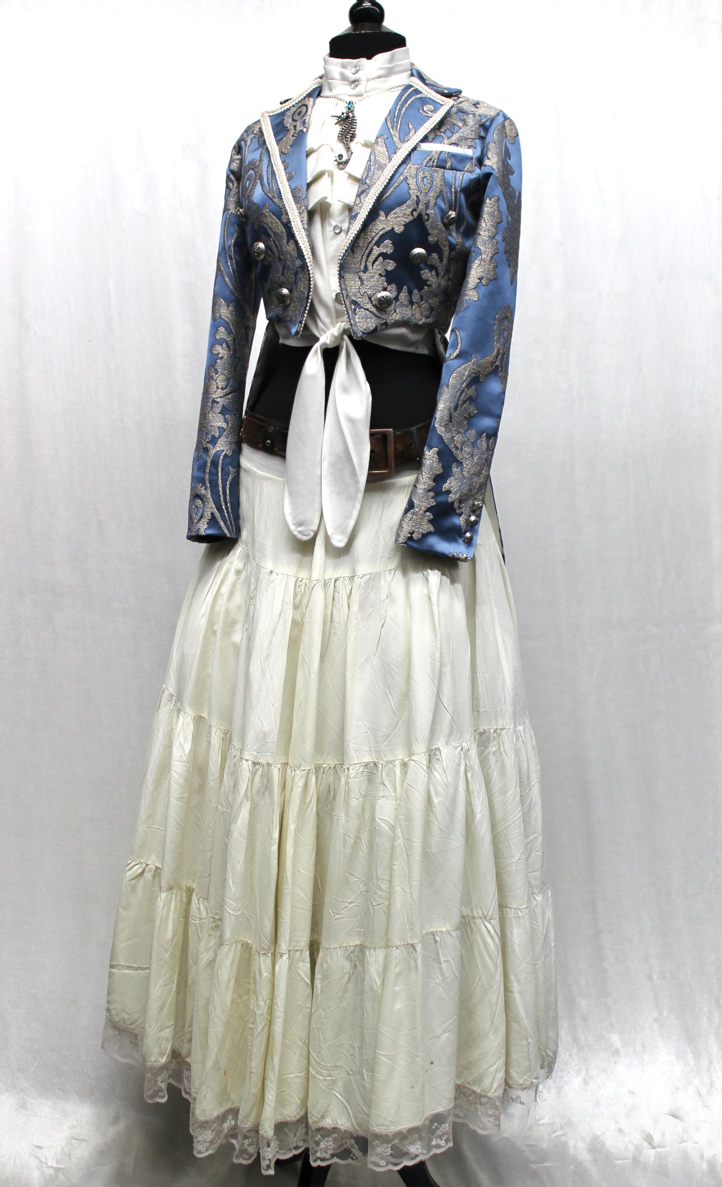 Shrine of Hollywood HARLEQUIN TAILCOAT - SATIN BROCADE - ICE BLUE Women's Coats Women's Jackets