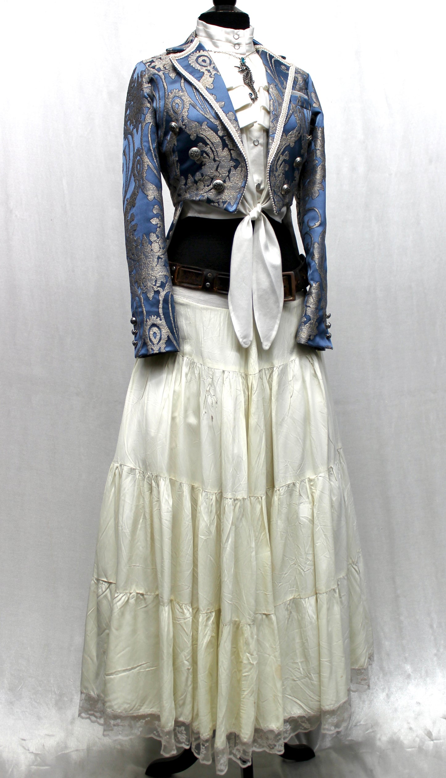 Shrine of Hollywood HARLEQUIN TAILCOAT - SATIN BROCADE - ICE BLUE Women's Coats Women's Jackets