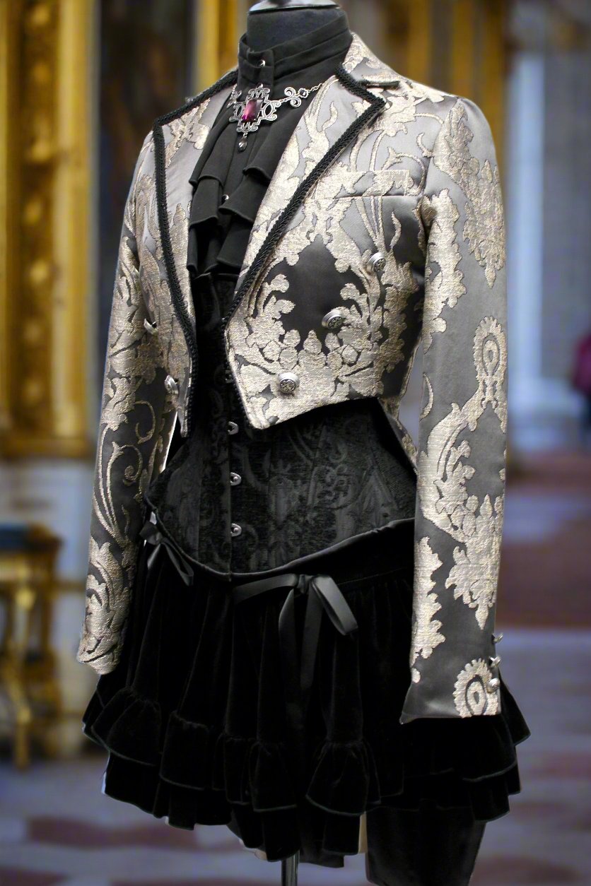 HARLEQUIN TAILCOAT - SATIN BROCADE - CHARCOAL GREY Shrine of Hollywood coat Women's Coats Women's Jackets