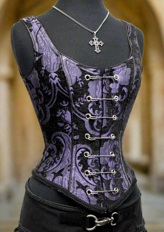 PIN BODICE - PURPLE/BLACK TAPESTRY Shrine of Hollywood women's corset top Women's corset tops